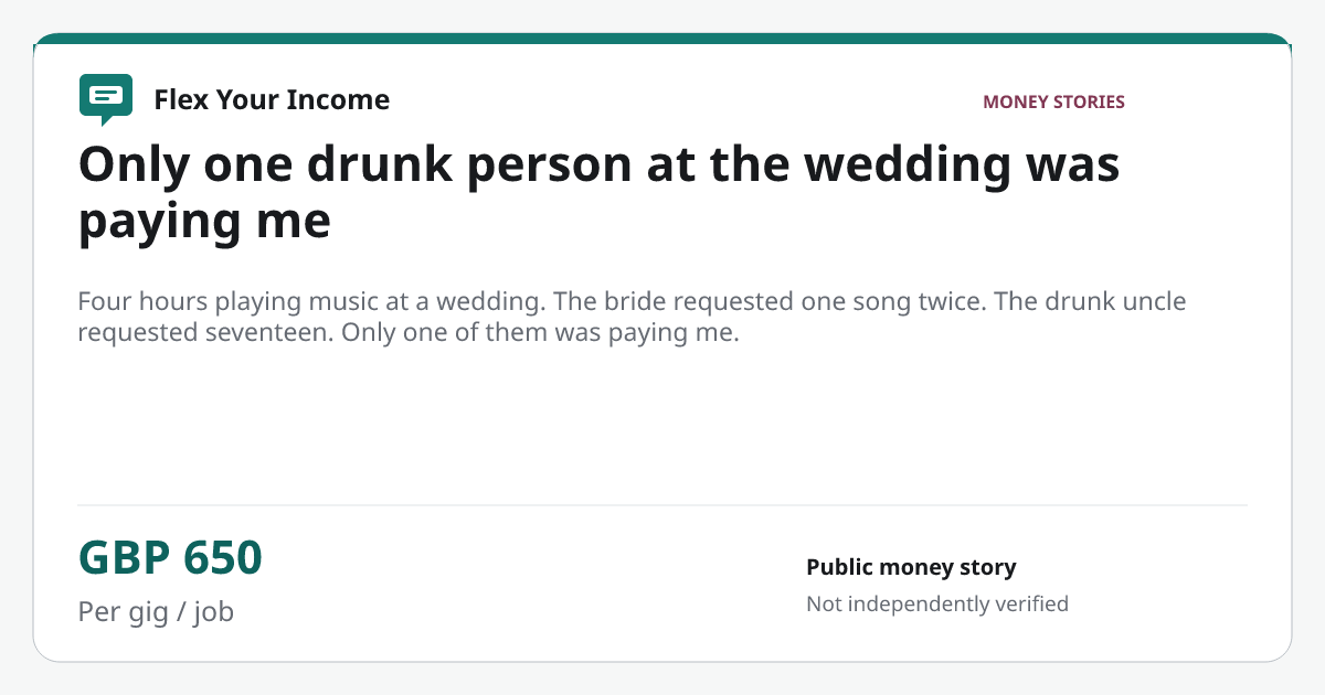 Share preview: Only one drunk person at the wedding was paying me